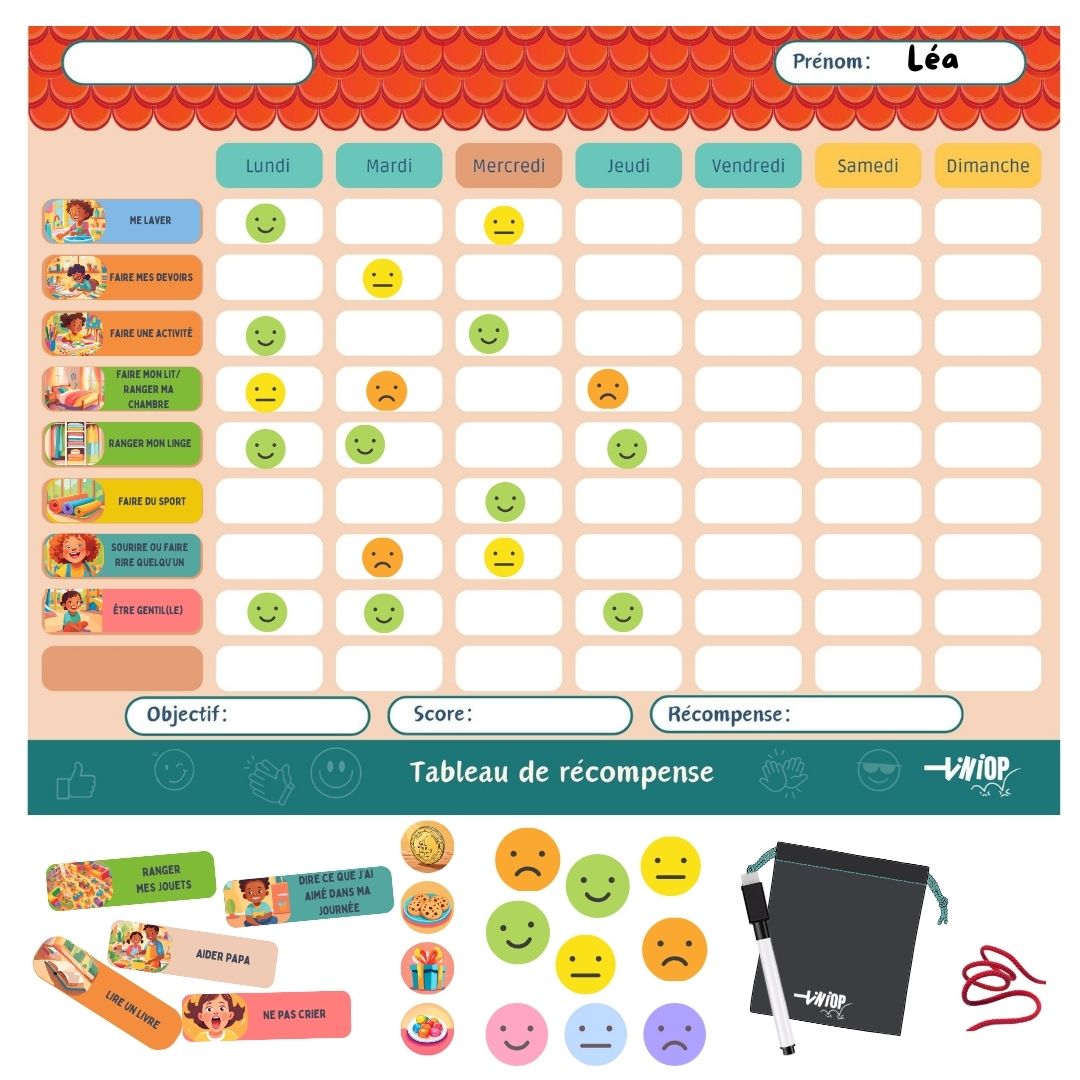 TINIOP®-Tableau de Récompense Magnétique pour Enfants avec plus de 300 Aimants