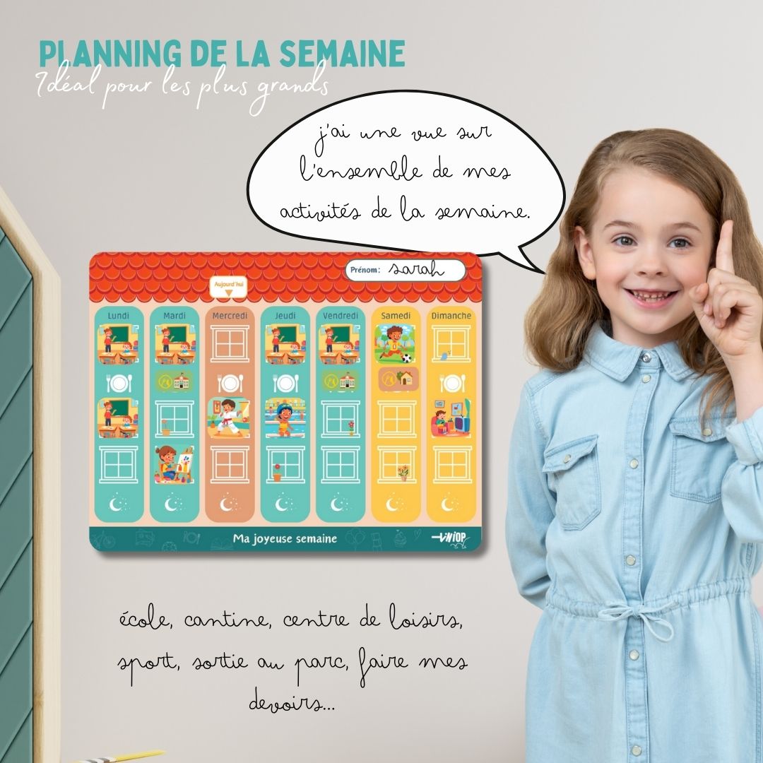 TINIOP®-Duo Planning Semaine et Journée pour Enfants, Magnétique avec 140 Aimants