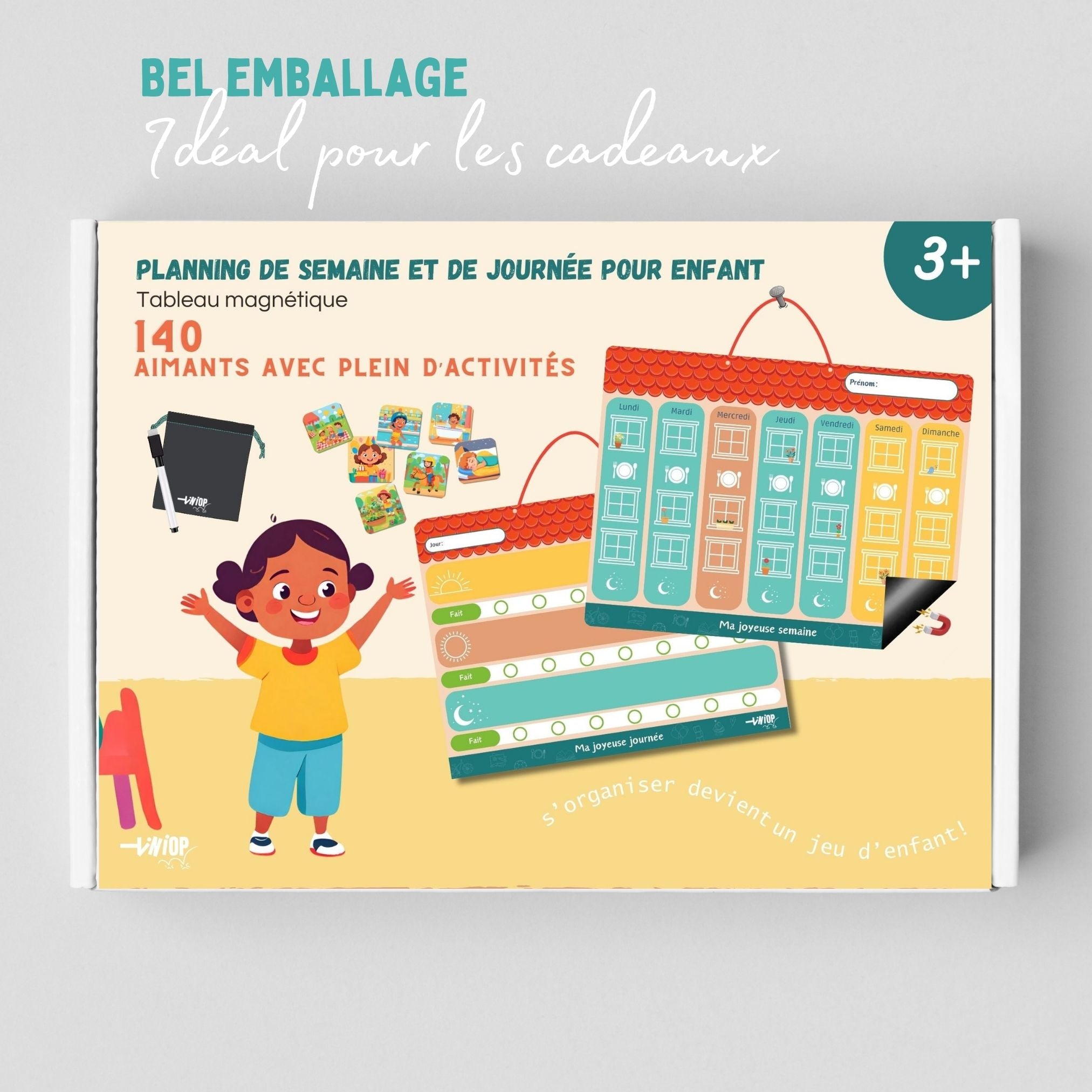 TINIOP®-Duo Planning Semaine et Journée pour Enfants, Magnétique avec 140 Aimants