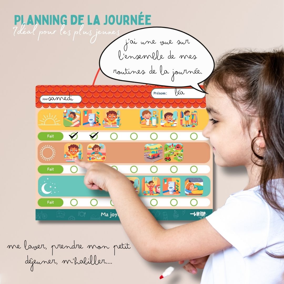 TINIOP®-Duo Planning Semaine et Journée pour Enfants, Magnétique avec 140 Aimants