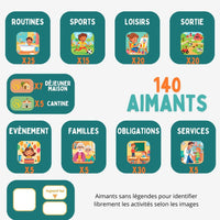 TINIOP®-Duo Planning Semaine et Journée pour Enfants, Magnétique avec 140 Aimants